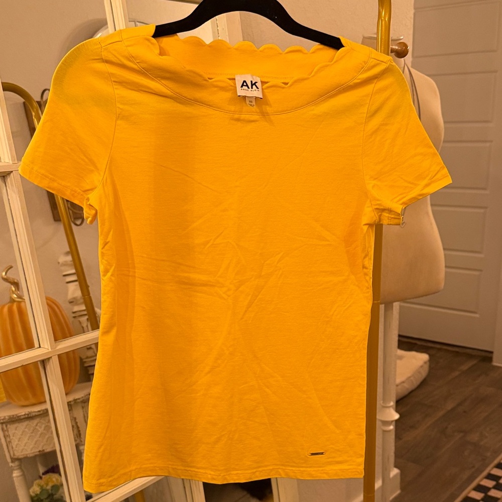 Anne Klein Bright Yellow Scallop Neck Top